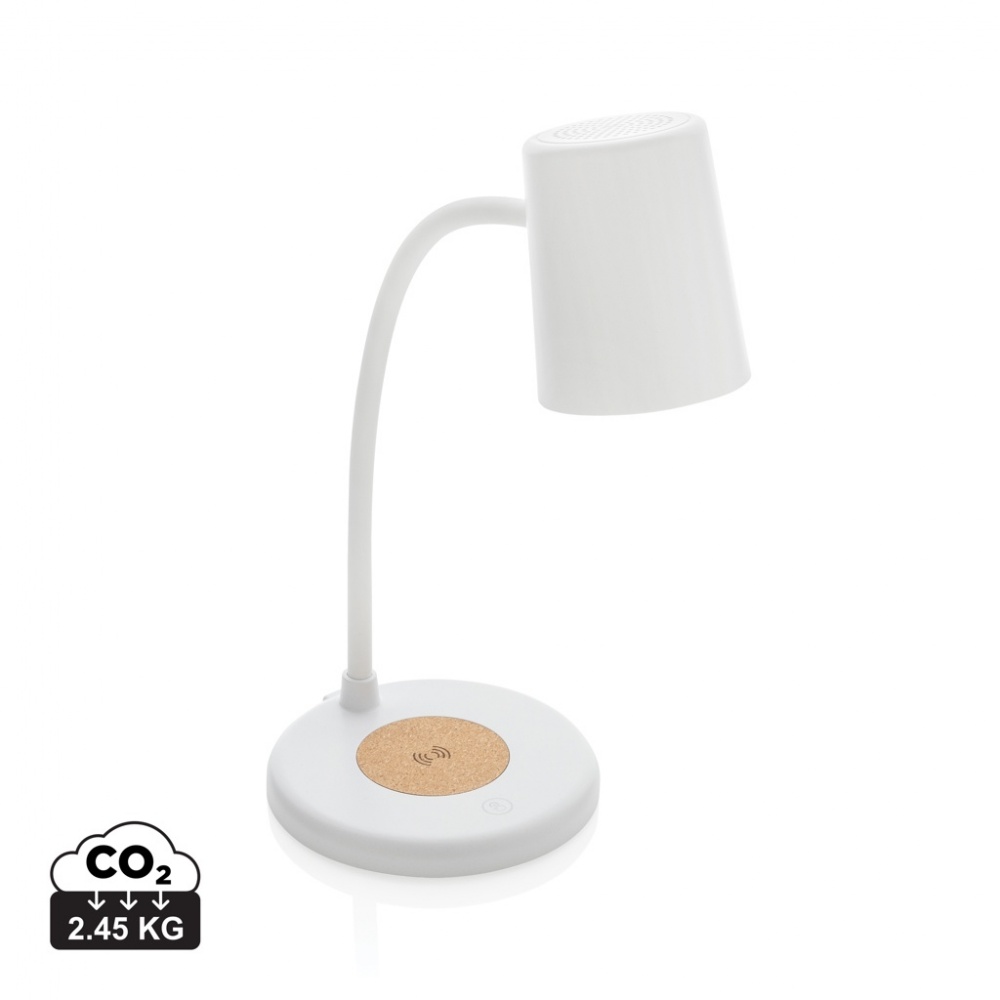 Logo trade promotional giveaways picture of: Zenara RCS recycled plastic and cork 15W wireless desk lamp